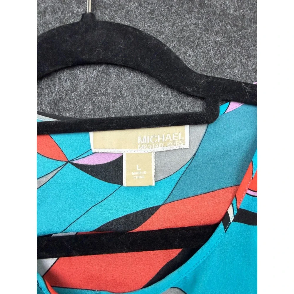 Michael Michael Kors Abstract Geometric Print Button Down Blouse Turquoise L - Picture 3 of 9